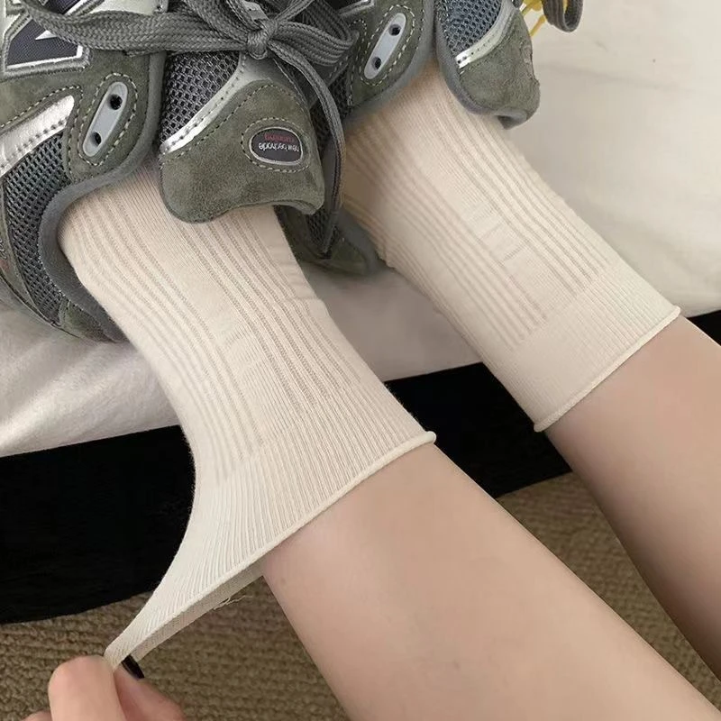 【一枚蟹】奶油色系月子袜推推袜子女学生透气吸汗柔软四季纯色女袜