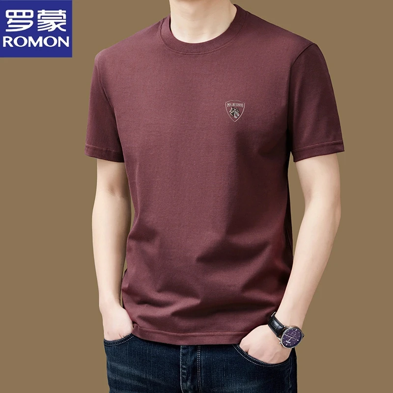 罗蒙时尚纯棉短袖t恤男夏季新款圆领汗衫男士薄款上衣半袖打底衫
