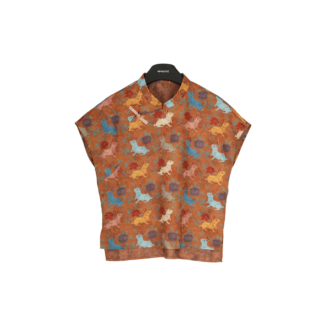 【福兔】新中式国风夏季百搭短袖轻薄提花轻奢上衣女MCGSY1032