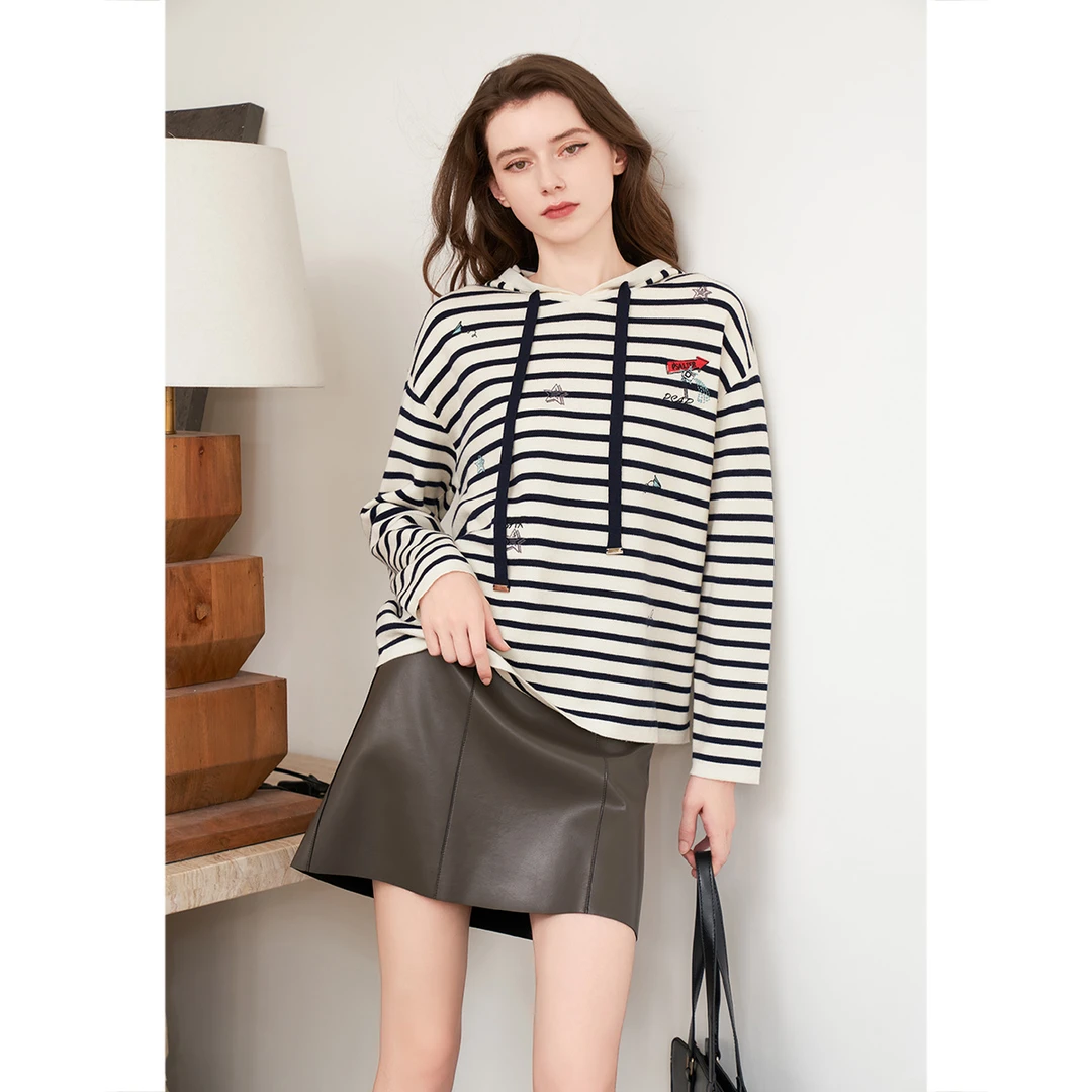 【琥珀流光】诗篇条纹经典减龄趣味连帽卫衣休闲毛针织衫6C64506243