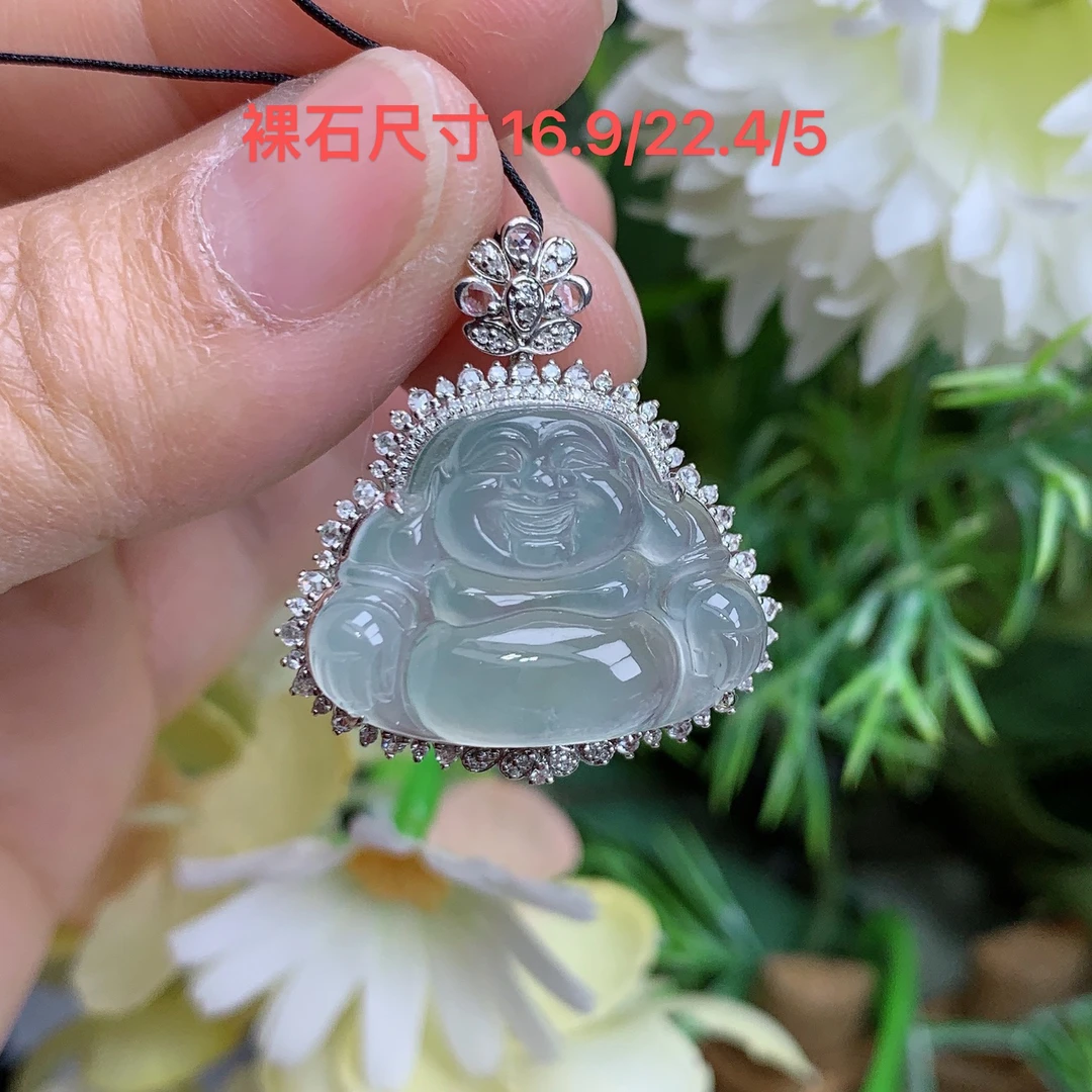 缅甸天然翡翠a货玉石18k一刀高冰玻佛公吊坠黄尺寸28.4/25.8/9.8m