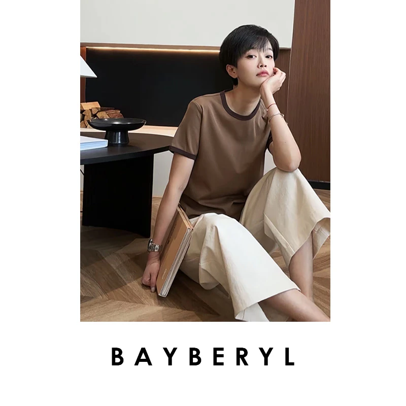 BAYBERYL老贝loe*咖撞色拼休闲百搭秋圆领短袖T恤NT4L3048