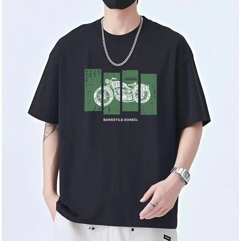 重磅纯棉短袖t恤男夏季美式潮牌宽松半袖体恤印花上衣五分袖短T恤