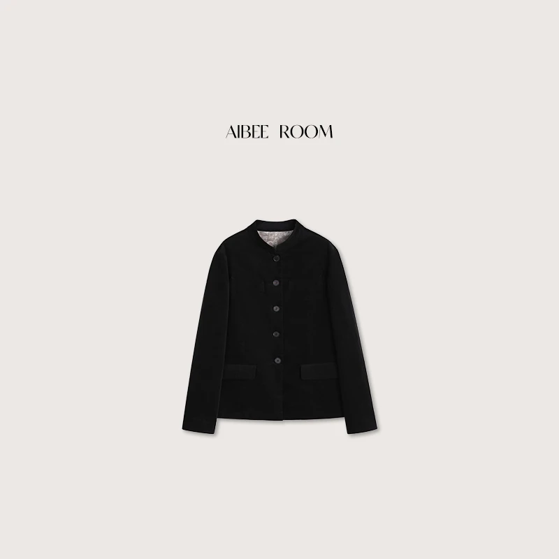 AIBEE ROOM “东方美学”中式立领铜氨丝简约黑色外套 A925T14927