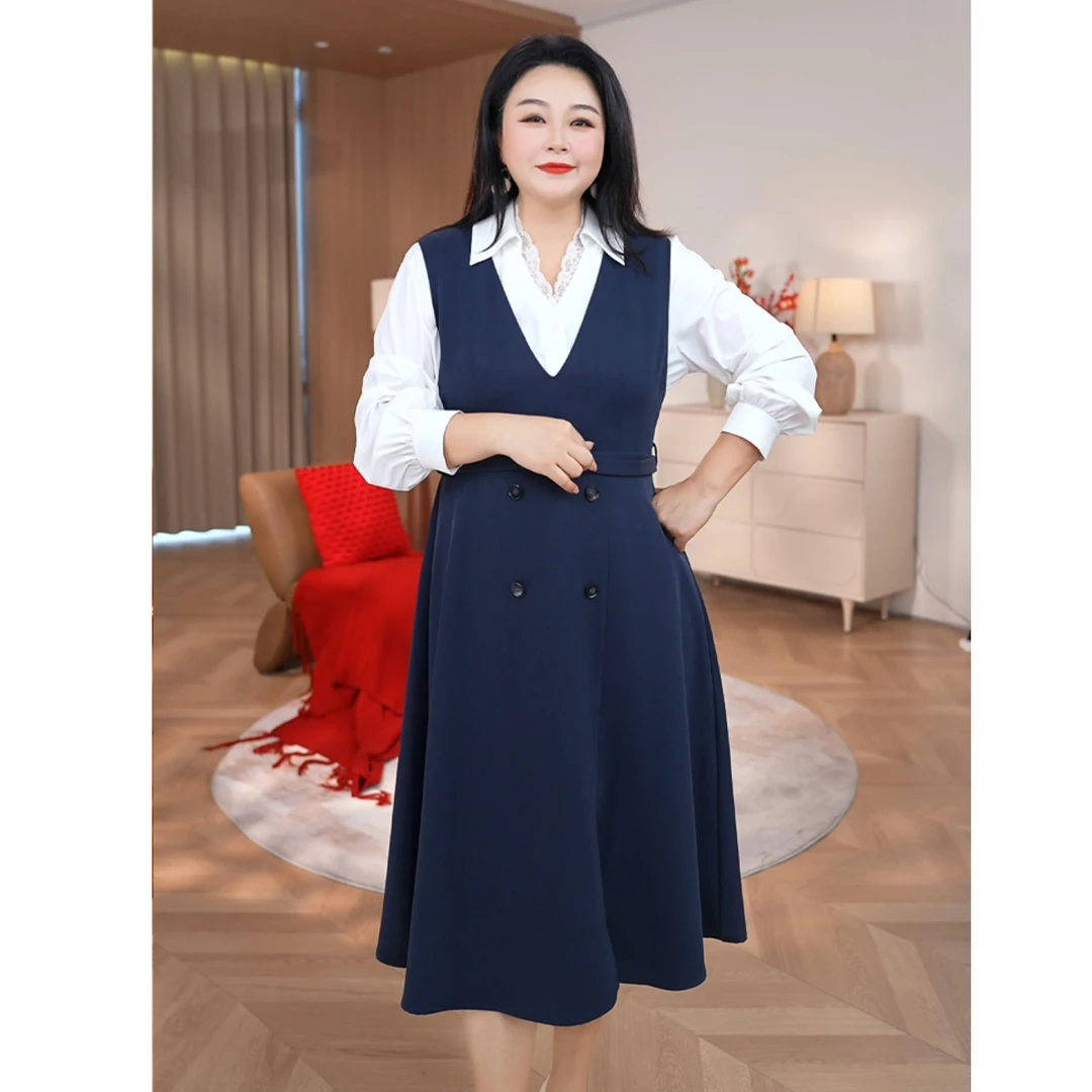 MsShe大码女装2025春装通勤收腰叠穿无袖背心连衣裙J~H2502006