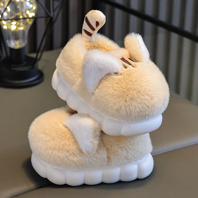 爆款儿童棉鞋卡通可爱厚底童鞋小孩子居家室内加绒包跟毛毛拖鞋zy