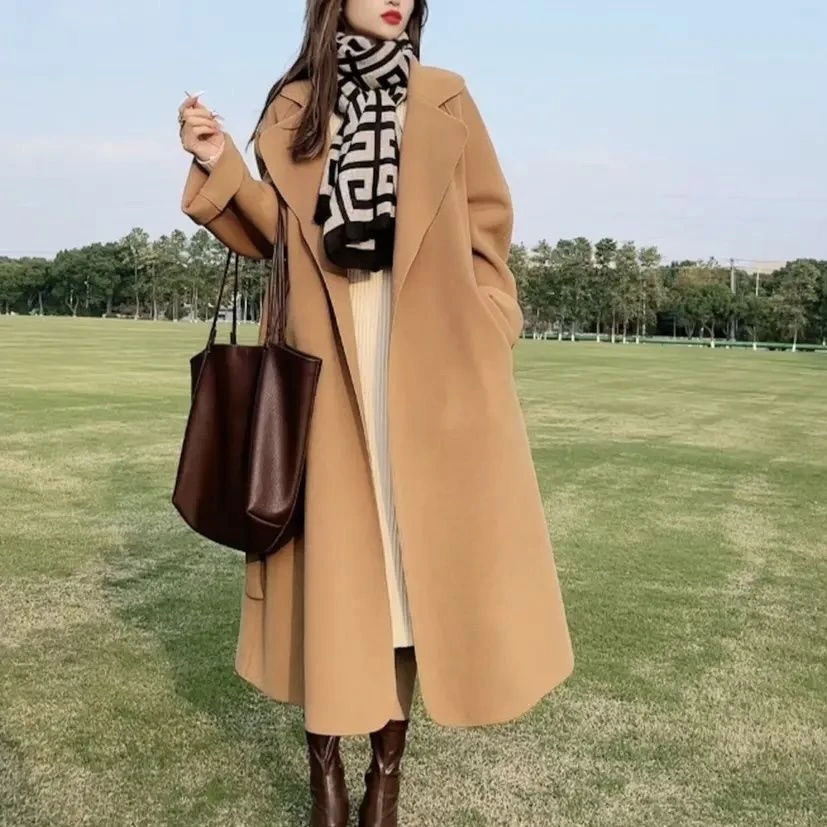 中长款秋冬新款毛呢大衣女2025赫本风网红流行款女士休闲毛呢外套