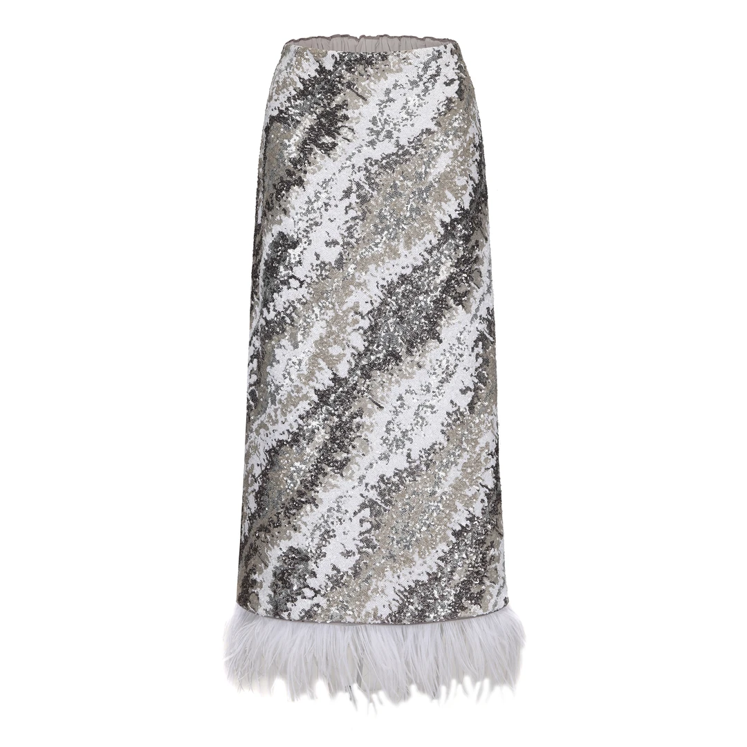 JUNYANG杨君 闪烁星河闪片鸵鸟毛半裙