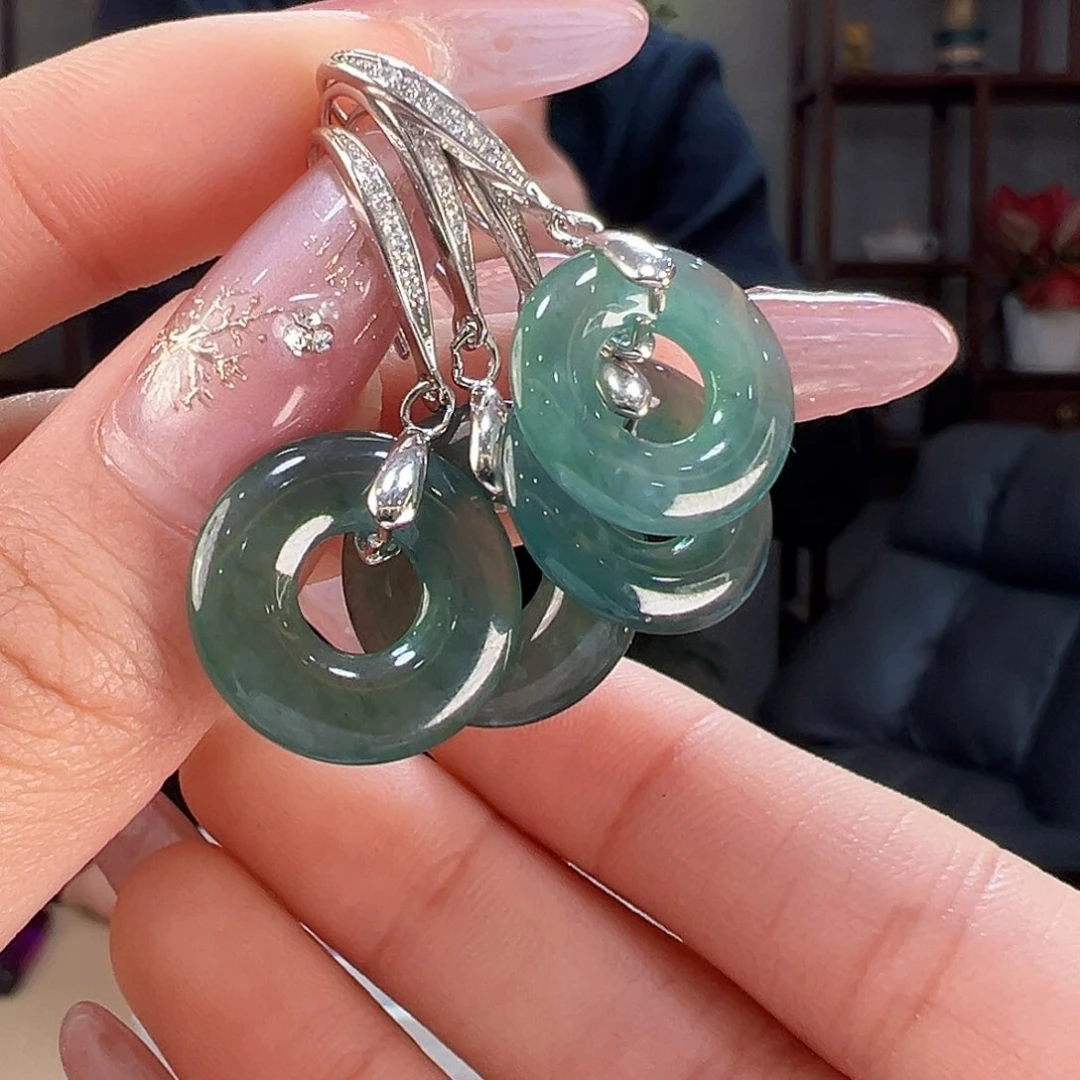 翡翠耳饰银S925镶嵌多样性发货一副