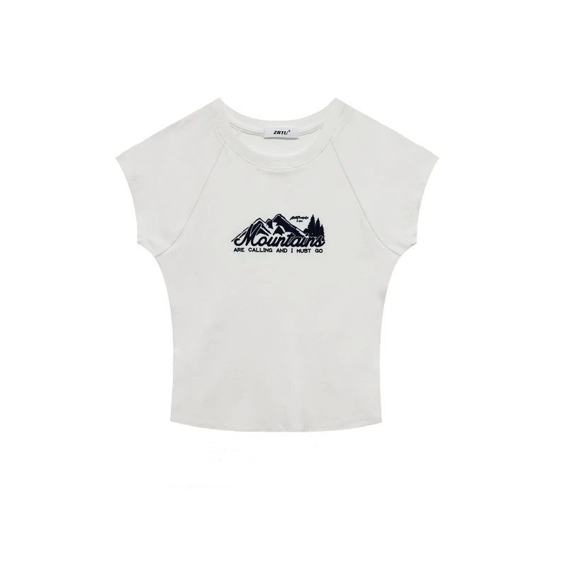 夏季简约植绒印花ins风休闲显瘦短袖T恤2025新款高级感百搭上衣