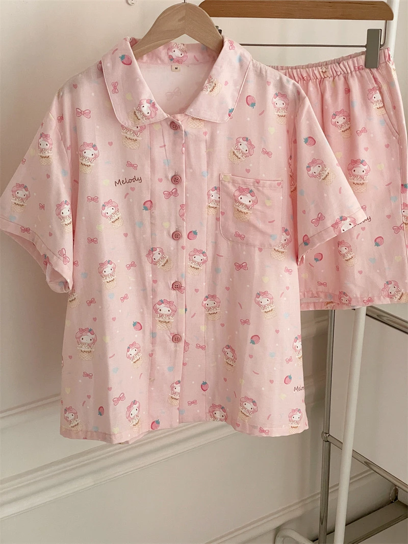 25款夏季双层纱小清新短裤短袖套装家居服纯棉双层纱透气家居服