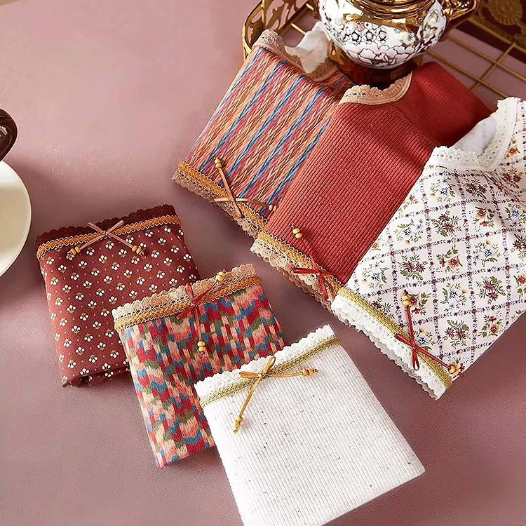 1963新品中腰印花多彩亲肤透气女士ins复古学生加厚内裤韩版时尚