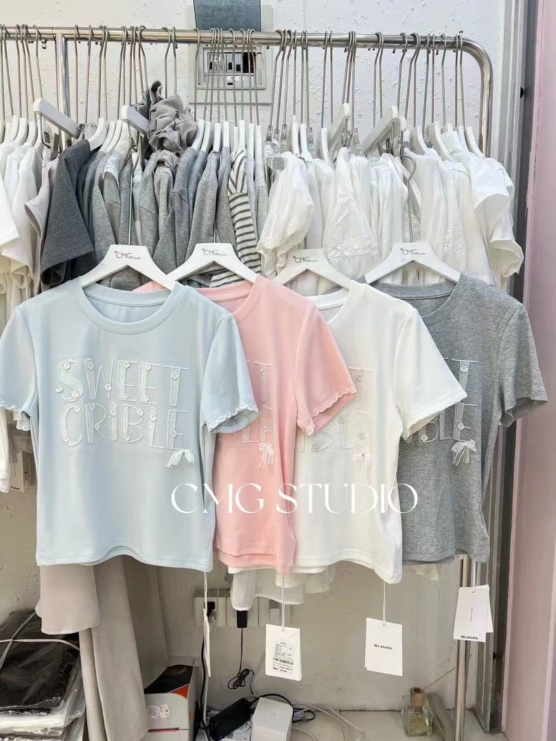 字母亮片仙女风杂志风短袖T恤宽松春夏韩版百搭夏季显瘦女士