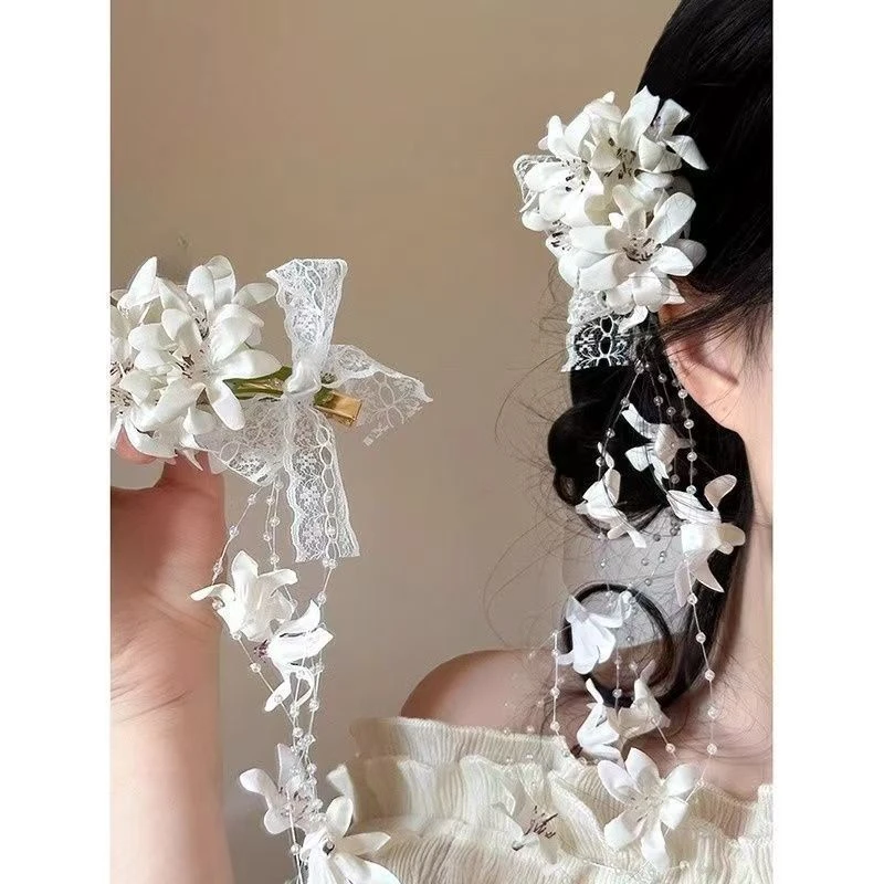 【8828人收藏】新中式古风仿真铃兰花朵发夹女森系氛围感流苏侧边