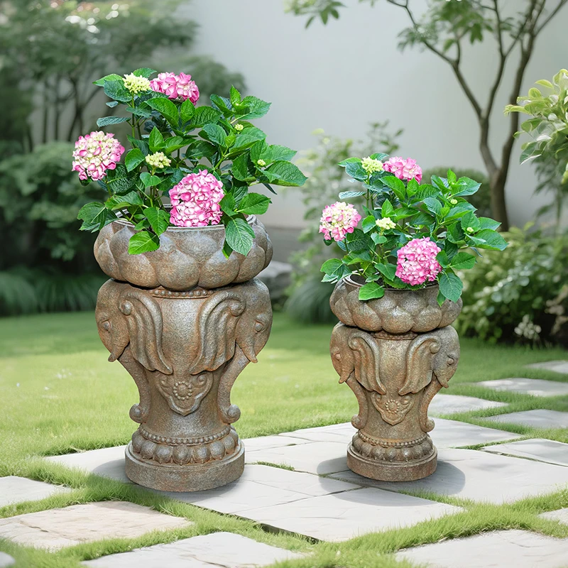 水磨坊庭院仿石吉象洗手池花盆户外花园花盆底座别墅造景布置摆件