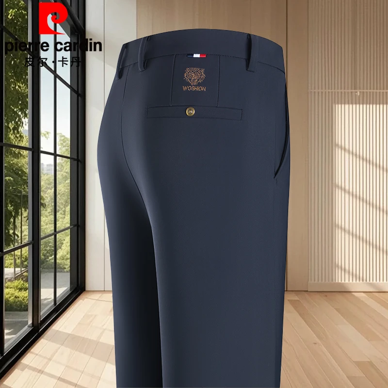皮尔卡丹夏季薄款男士桑蚕丝休闲裤直筒西装裤冰丝高弹力裤子男