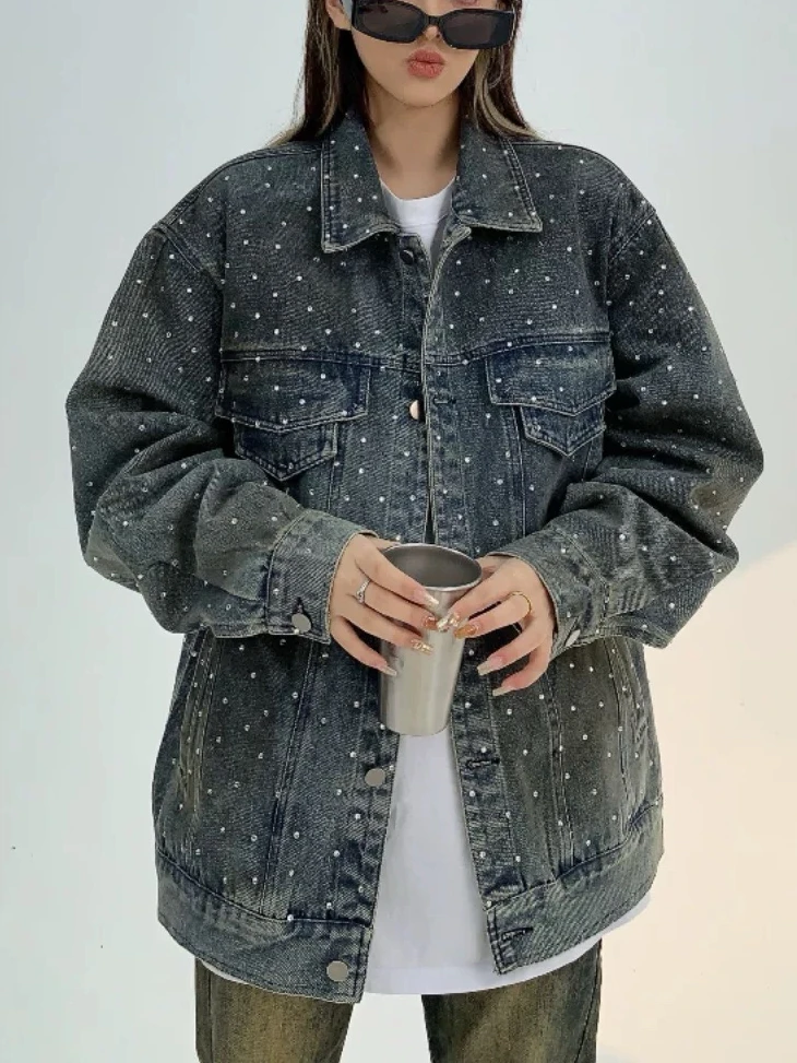 美式复古钉珠设计推荐301~350潮流做旧复古宽松型外套