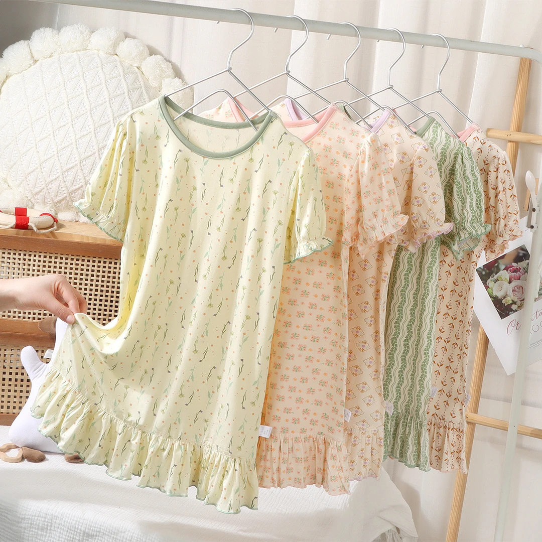 儿童居家夏季吸湿排汗睡裙家居裙连衣裙家居服女孩大童宝宝长款