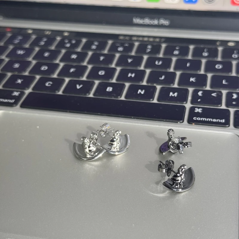 铜合金耳饰 1842-立体半飞碟土星耳钉