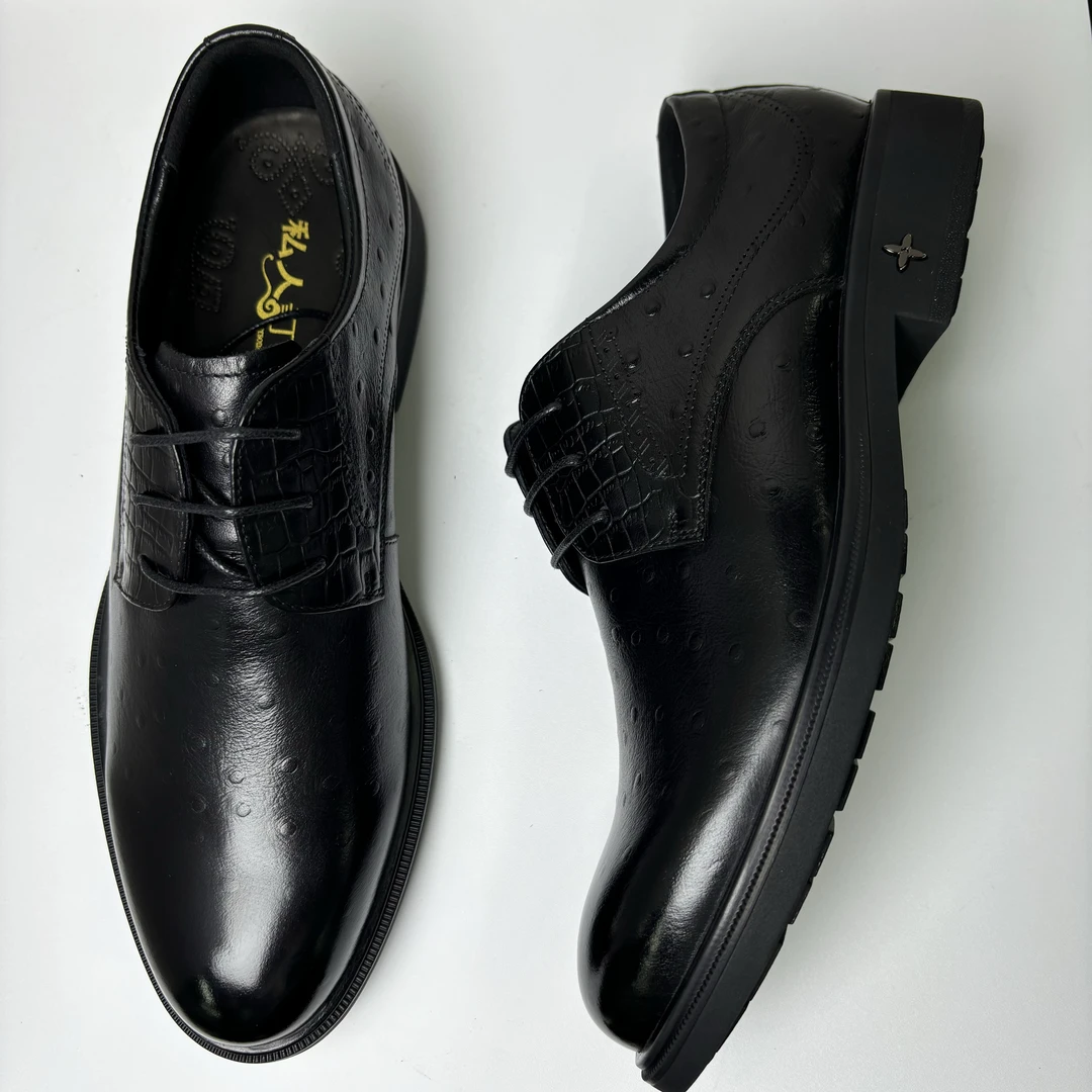 2025私人订制真皮鸵鸟纹男鞋透气休闲百搭透气高端男士时尚男皮鞋