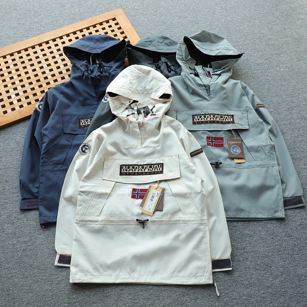 意式高端户外 尼龙防风防泼水 半拉链连帽冲锋衣夹克外套