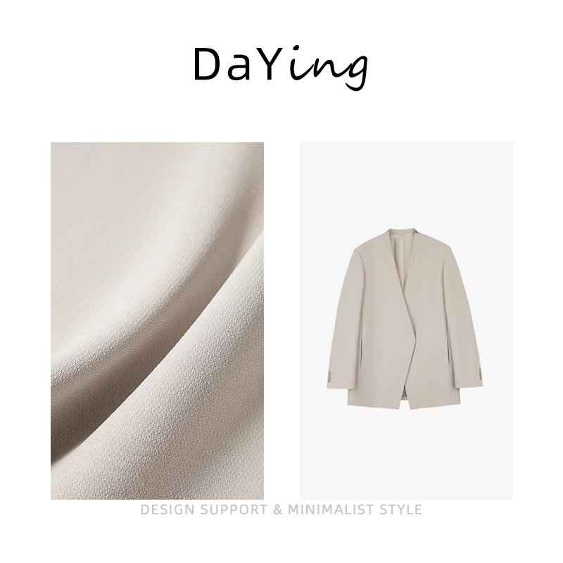 2025夏款进口百搭三醋酸双面乱麻極简风经典时尚休闲无领西装