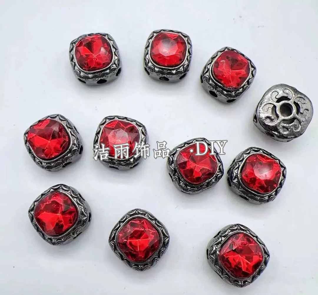 (洁雨饰品 DIY)  P652 黑红正方形魔盒八孔多通隔珠diy串珠配饰