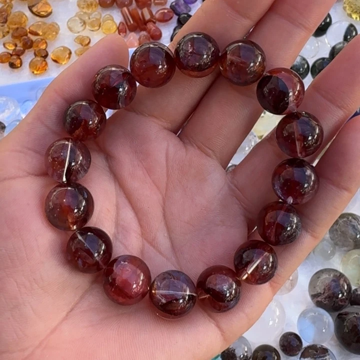 水晶手链未镶嵌牛血红胶花手串