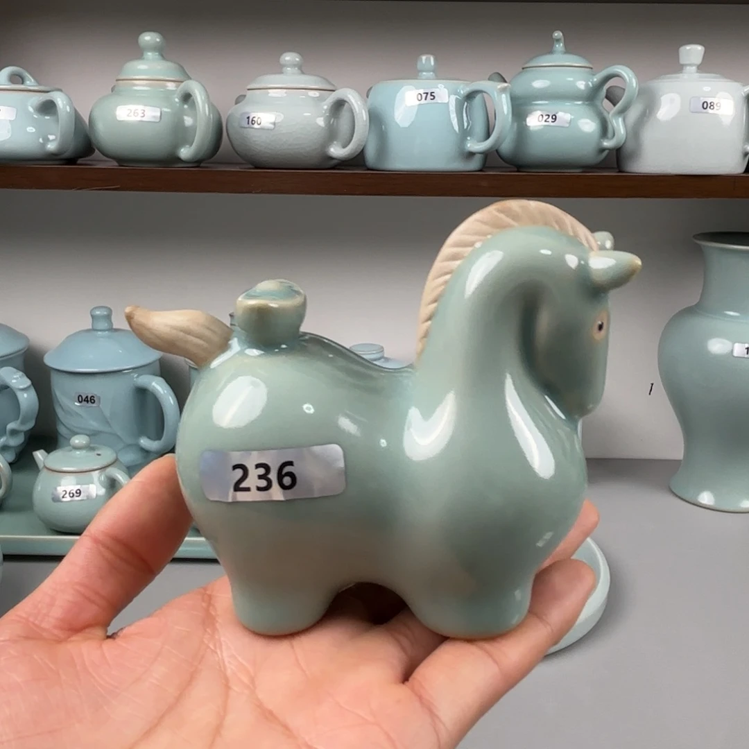 摆件陶汝瓷马上有钱圈足烧仿古釉