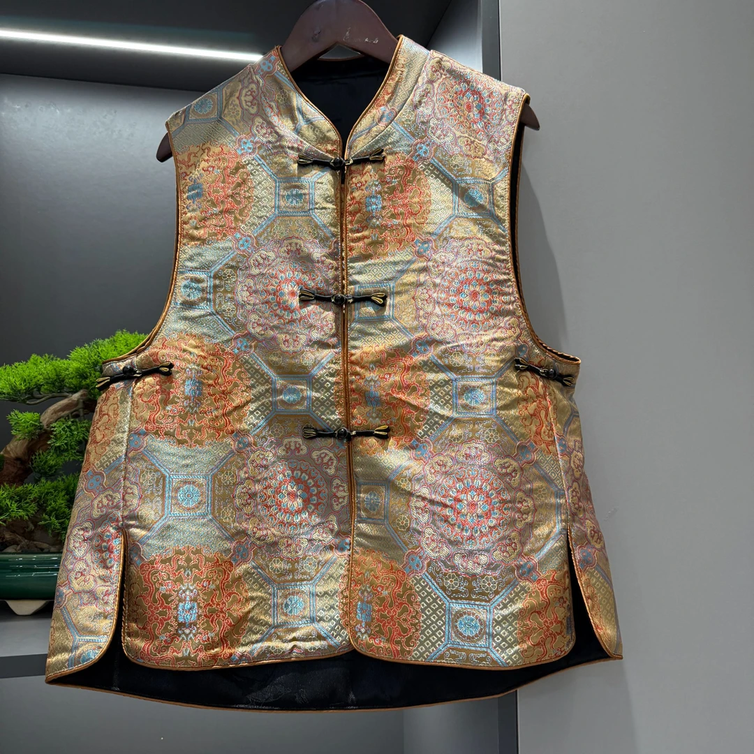 中式马夹复古盘扣传统改良花色女装气质宽松马甲2030