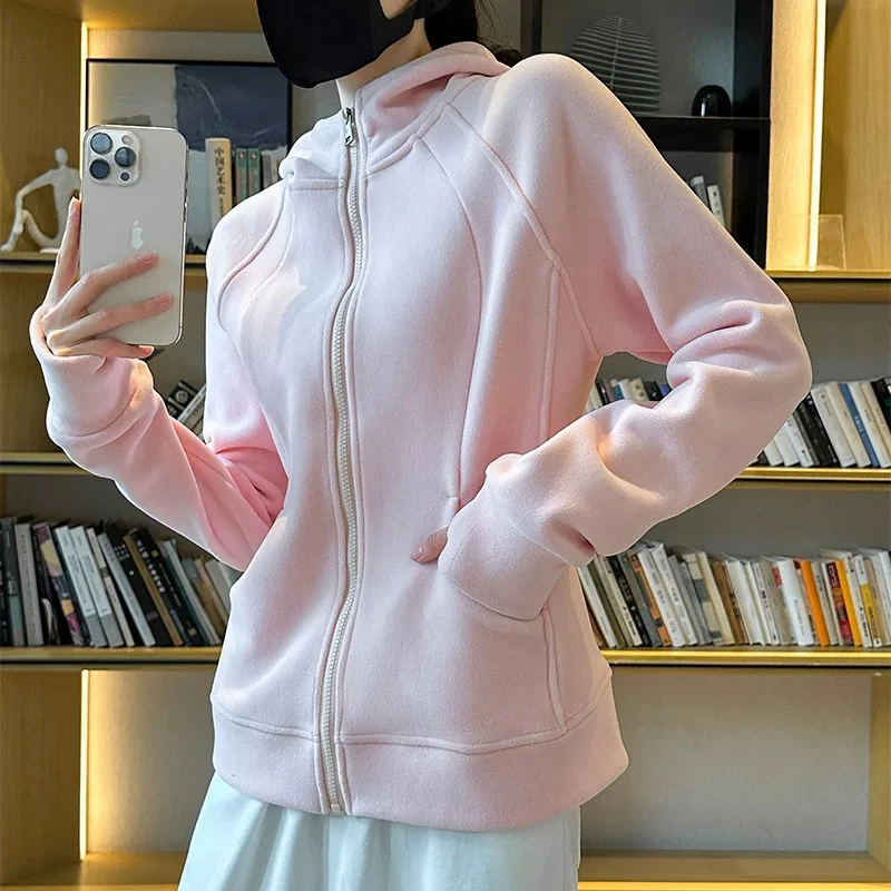 修身外套女款正肩卫衣春季瑜伽服连帽衫收腰紧身短款上衣2025新款