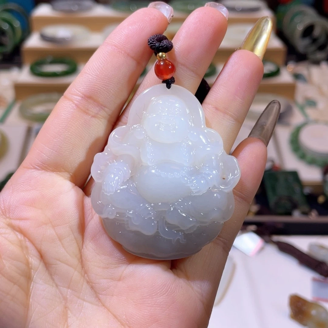 和田玉高品藕粉双色佛公未镶嵌