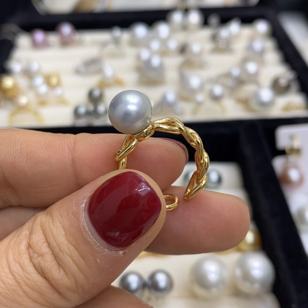 海水珍珠戒指银S925镀金镶嵌