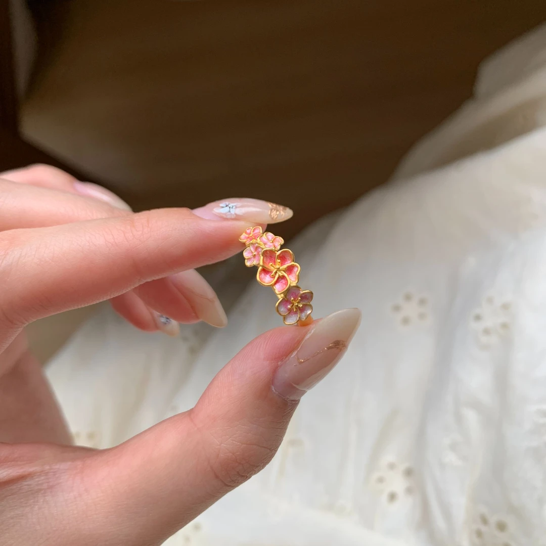 足银珐琅戒指 燕归yangui“知樱花戒指”足银999.9樱花戒指
