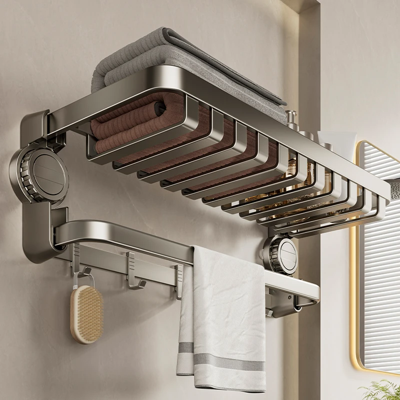 吸盘新款浴巾架卫生间太空铝免打孔毛巾架浴室壁挂式厕所置物架