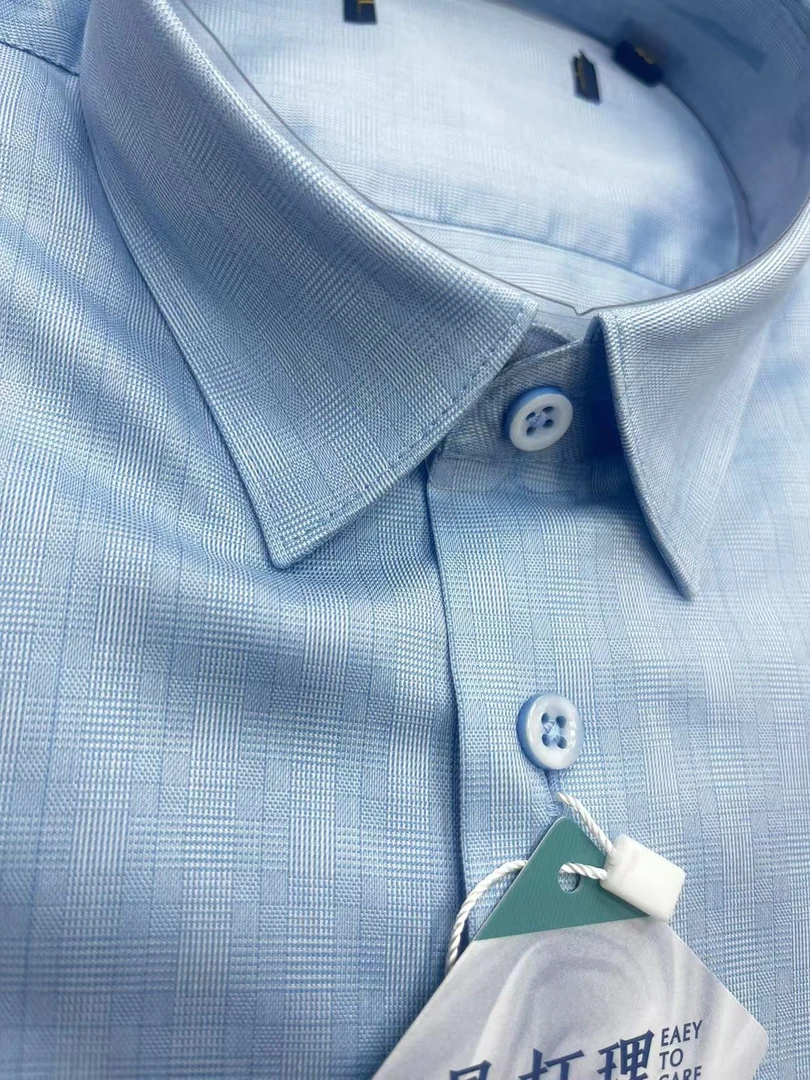 H-商务衬衫短袖灰蓝格男款夏季蓝色