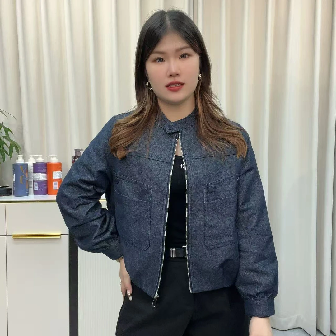 小鑫肝@现货浮力立领搭扣复古百搭牛仔短外套 8827