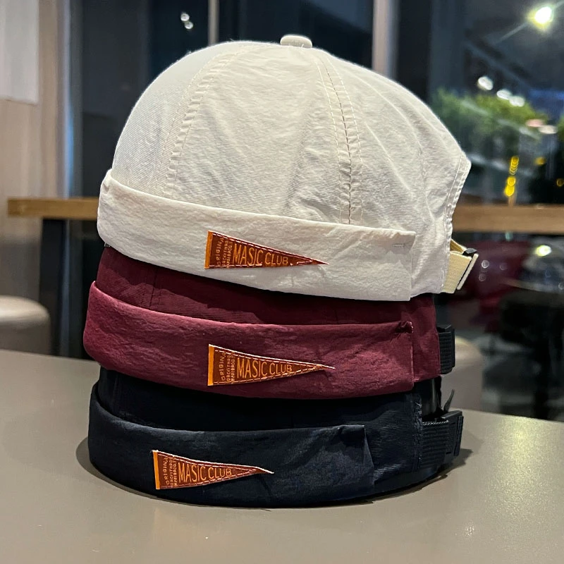 日系潮牌三角标瓜皮帽男女夏季薄款速干透气地主帽无檐寸头雅痞帽