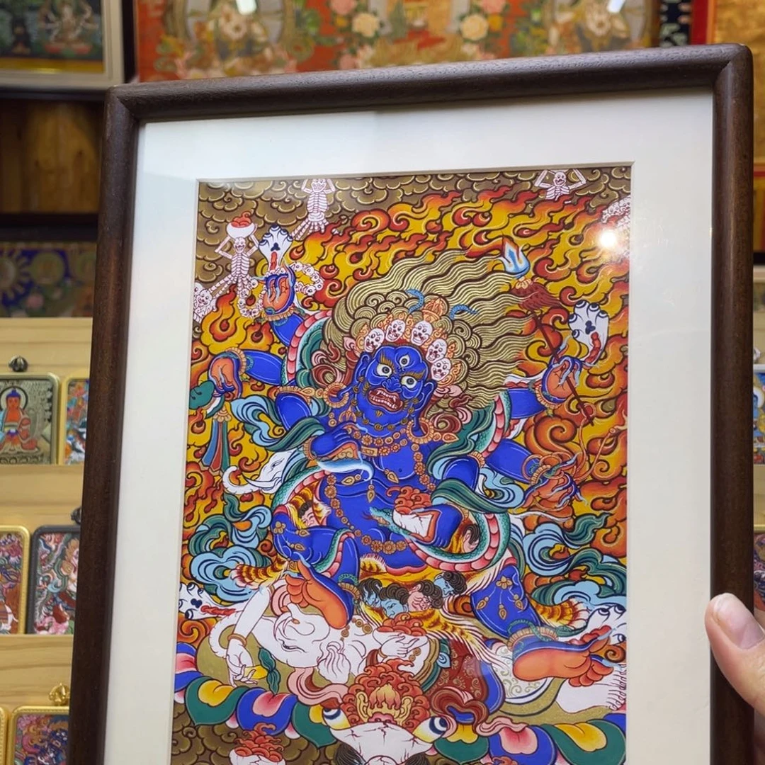 装裱画热贡纯手绘唐卡大黑天摆件