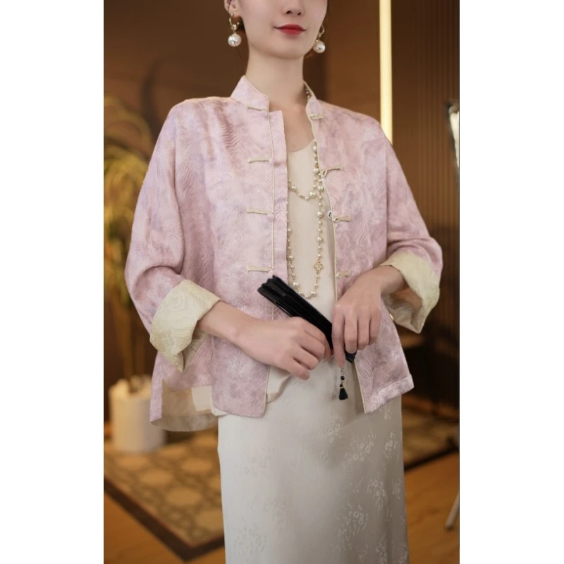 【浪蕊】中式国风江涯海浪纹复古提花外套-20240665--阿珍