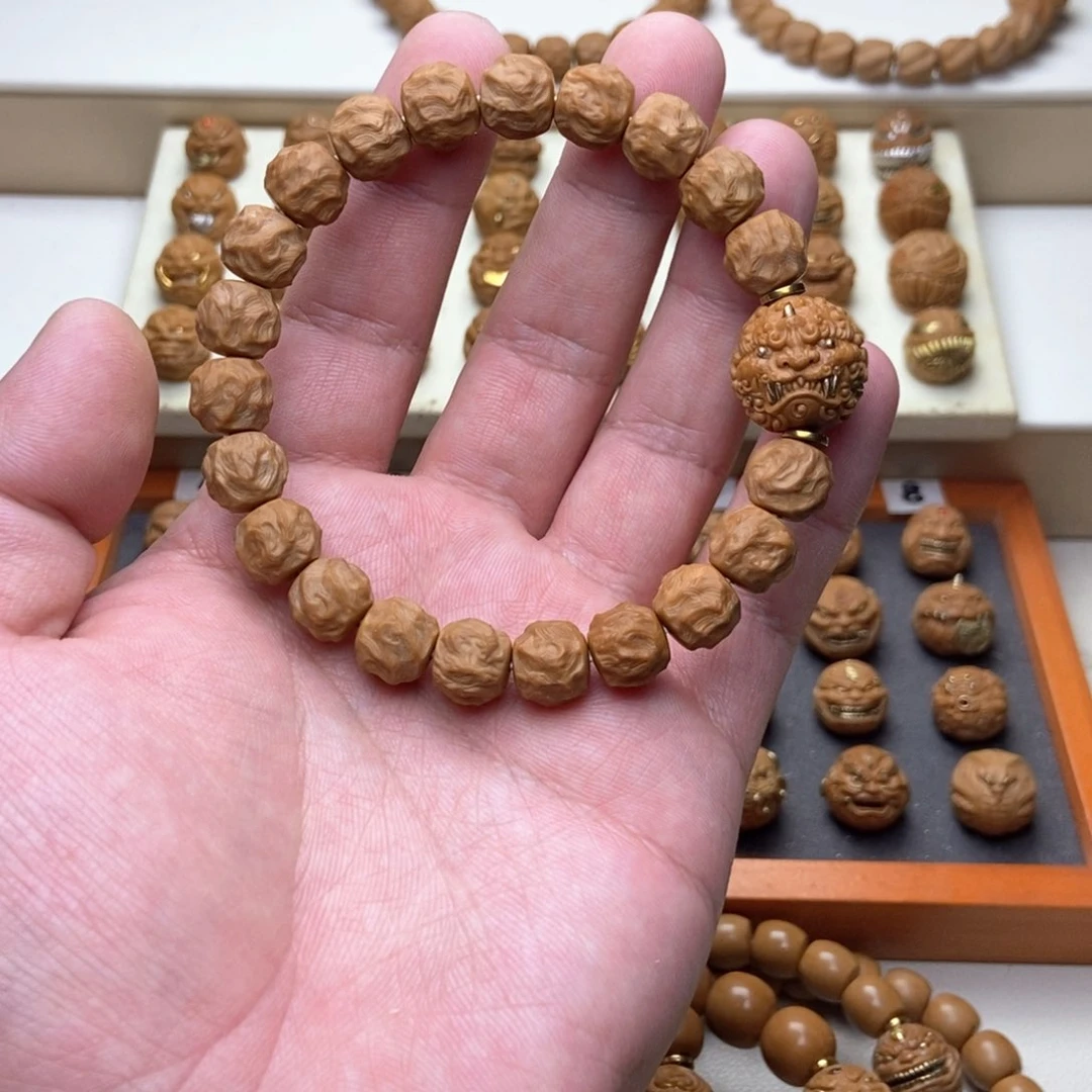 手串文玩核桃猴头核桃全品龙蛇手串➕手工款双面唐狮单颗