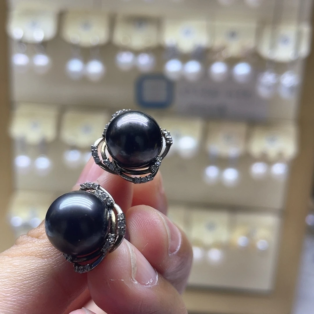 银S925镶嵌海水珍珠耳饰