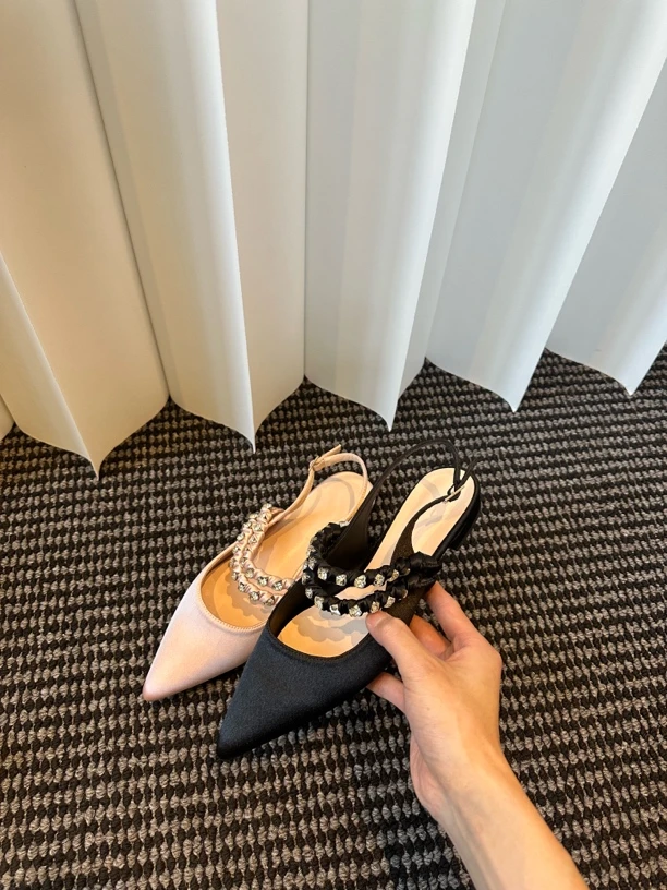 仙女风鞋2025春季新款法式后空包头凉鞋感气质水钻尖头单鞋女