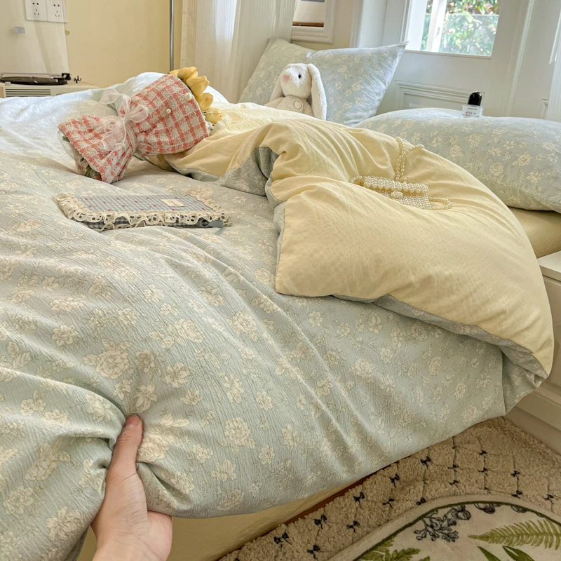 2025新款高克重木棉提花双层纱四件套-风格一奢华家用床上用品