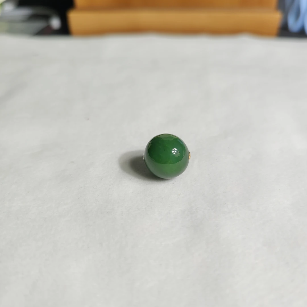 【马老师】约16mm和田玉碧玉大龙珠18k金单珠