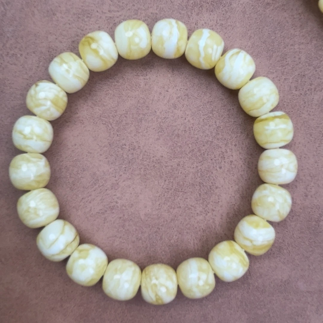 蜜蜡未镶嵌手串俄料同料瓷白花虎皮11*10.2腕口18+