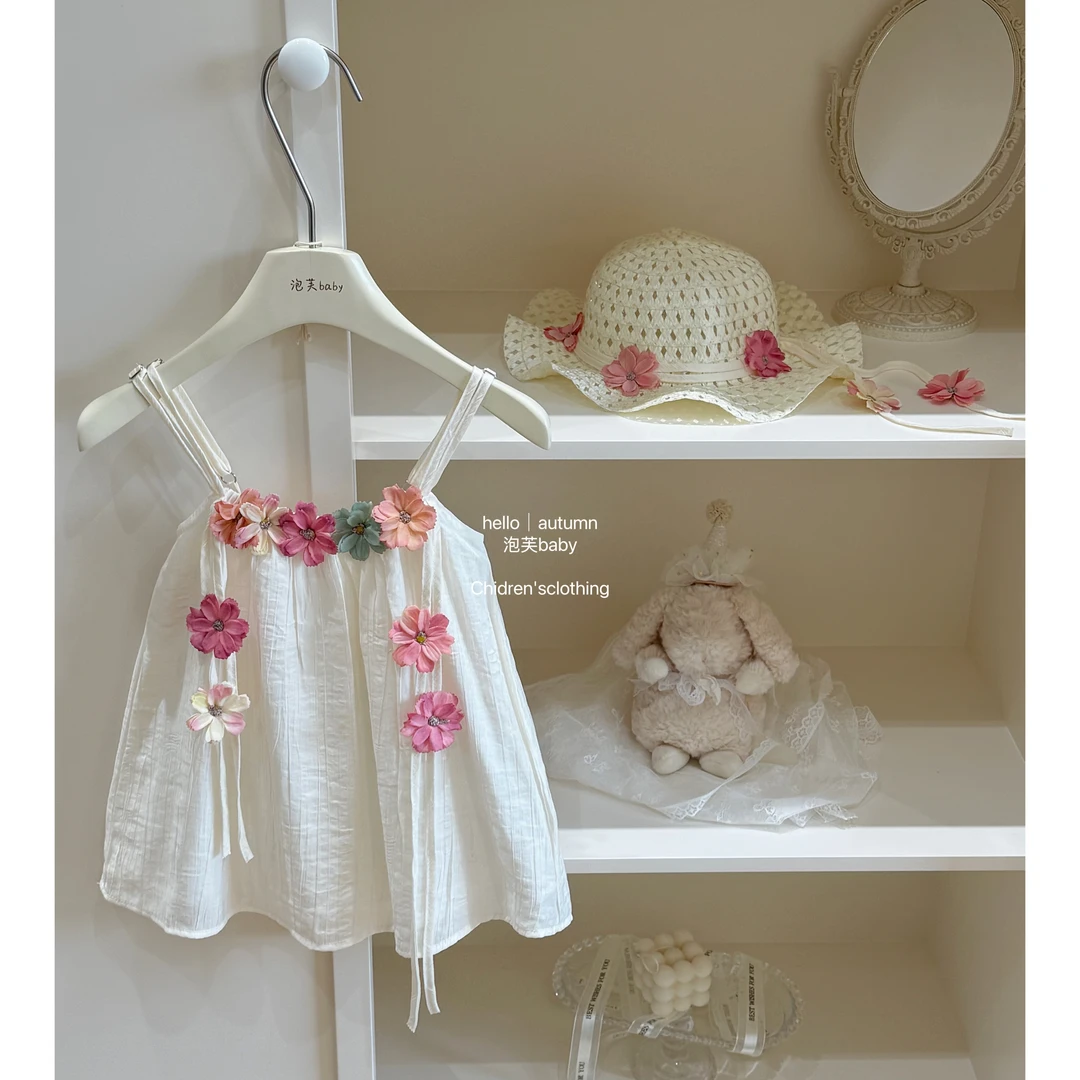 【泡芙baby】浪漫度假风女童花朵吊带连衣裙洋气女宝公主裙