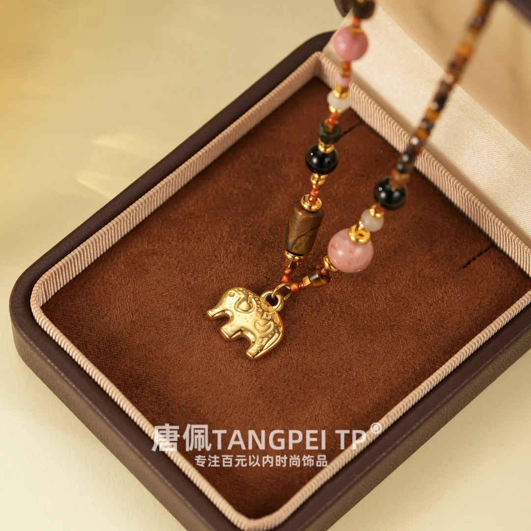 不锈钢亚克力项链 设计感梦幻小岛美拉德串珠小象项链时尚饰品