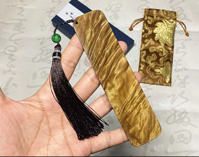 掌柜臻选金丝楠小叶桢楠满水波纹便携书签古典中国风手工打磨