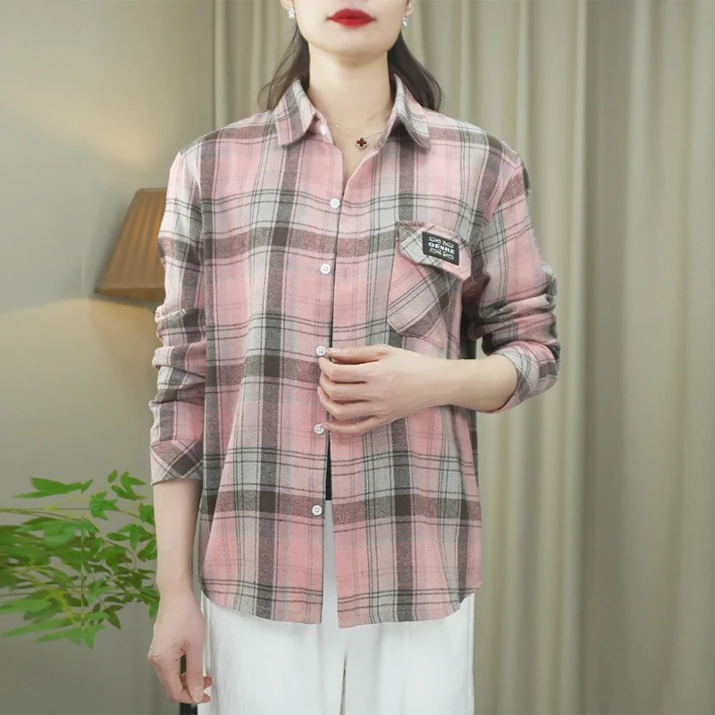 2025新款秋夏薄款长袖格子衬衫女宽松洋气百搭女装开衫上衣外套
